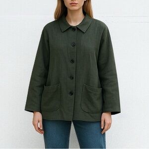 Flax Lightweight Linen Chore Jacket in Moss Green | Size M